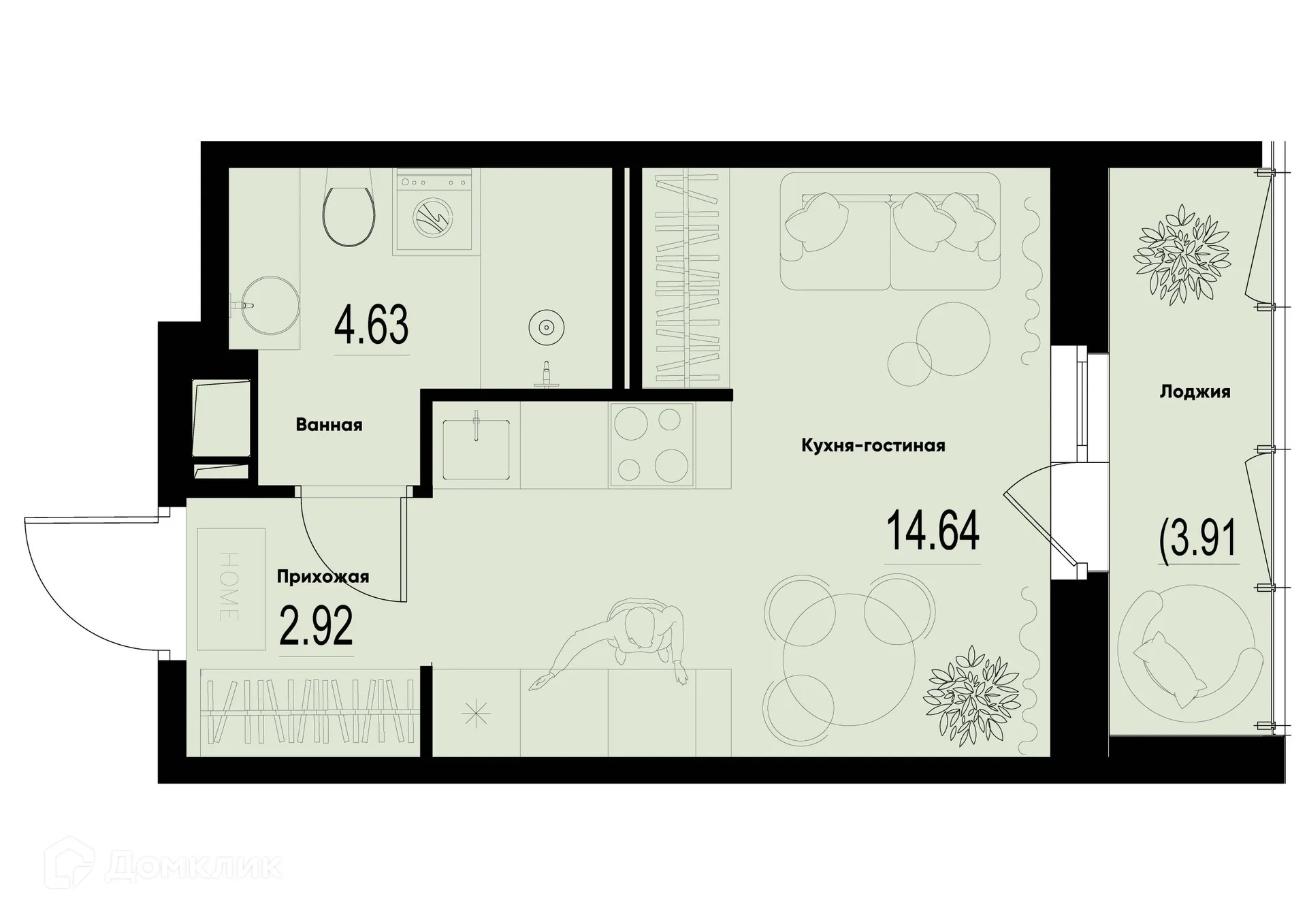Планировка студии квартиры 24.14 м² в ЖК ID Murino III (Ай ди Мурино III), г. Мурино — фото 1