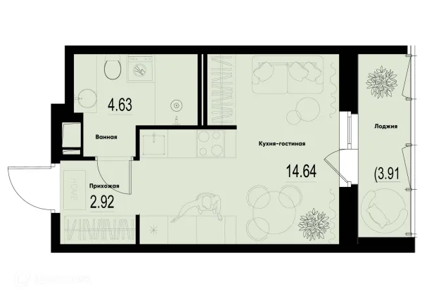 Планировка Студия в ЖК ID Murino III (Ай ди Мурино III)