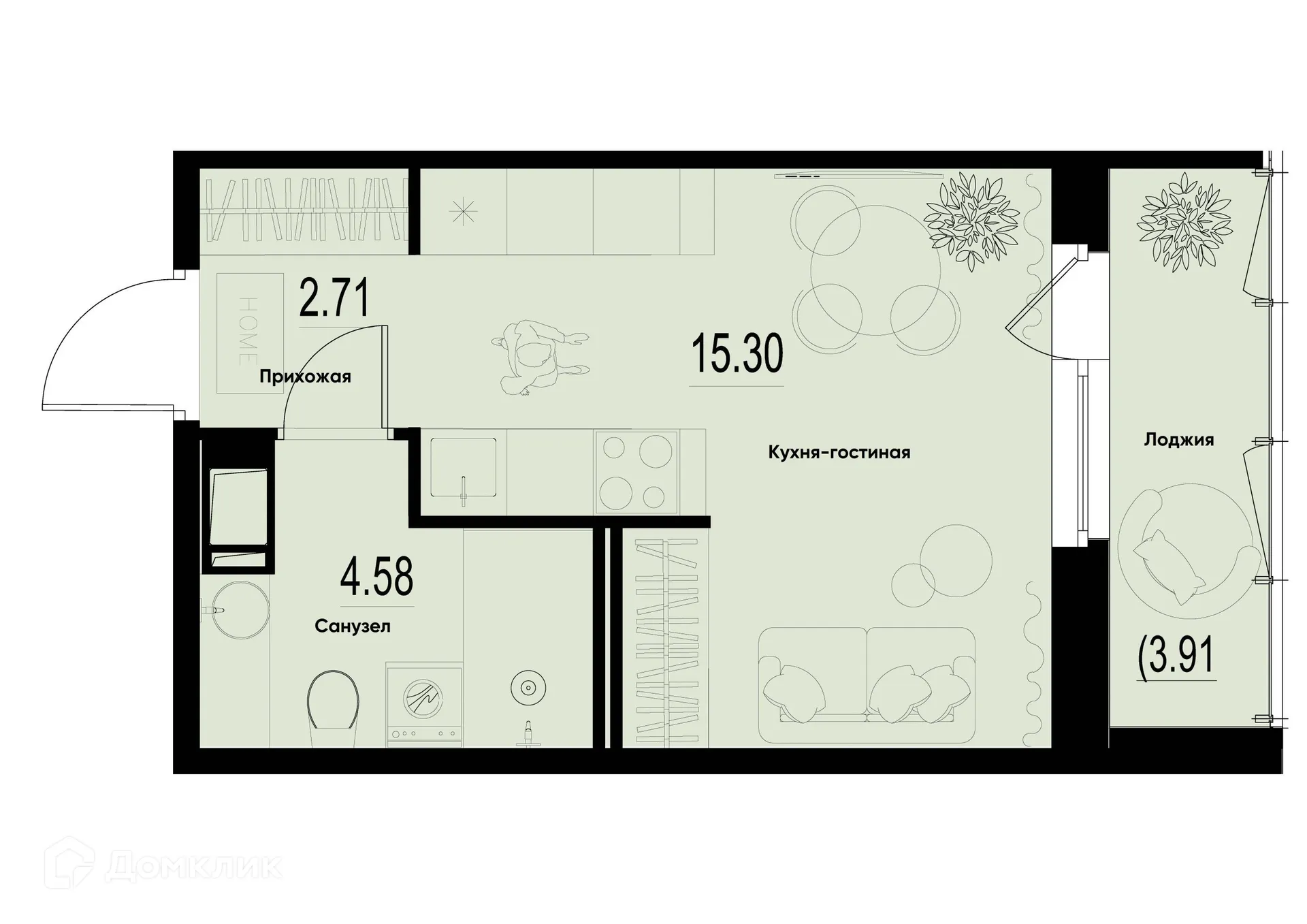 Планировка студии квартиры 24.54 м² в ЖК ID Murino III (Ай ди Мурино III), г. Мурино — фото 1