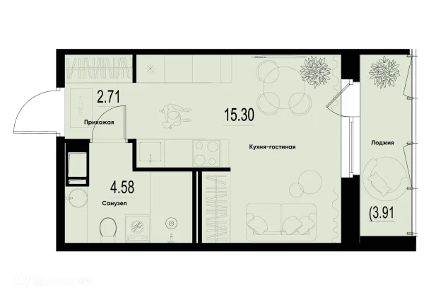Планировка Студия в ЖК ID Murino III (Ай ди Мурино III)