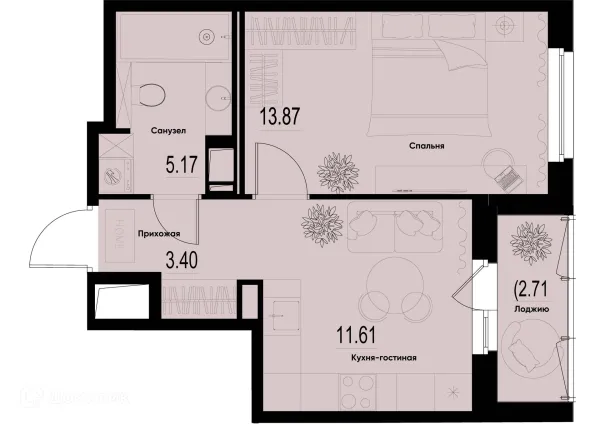 Планировка 1 комн. в ЖК ID Murino III (Ай ди Мурино III)