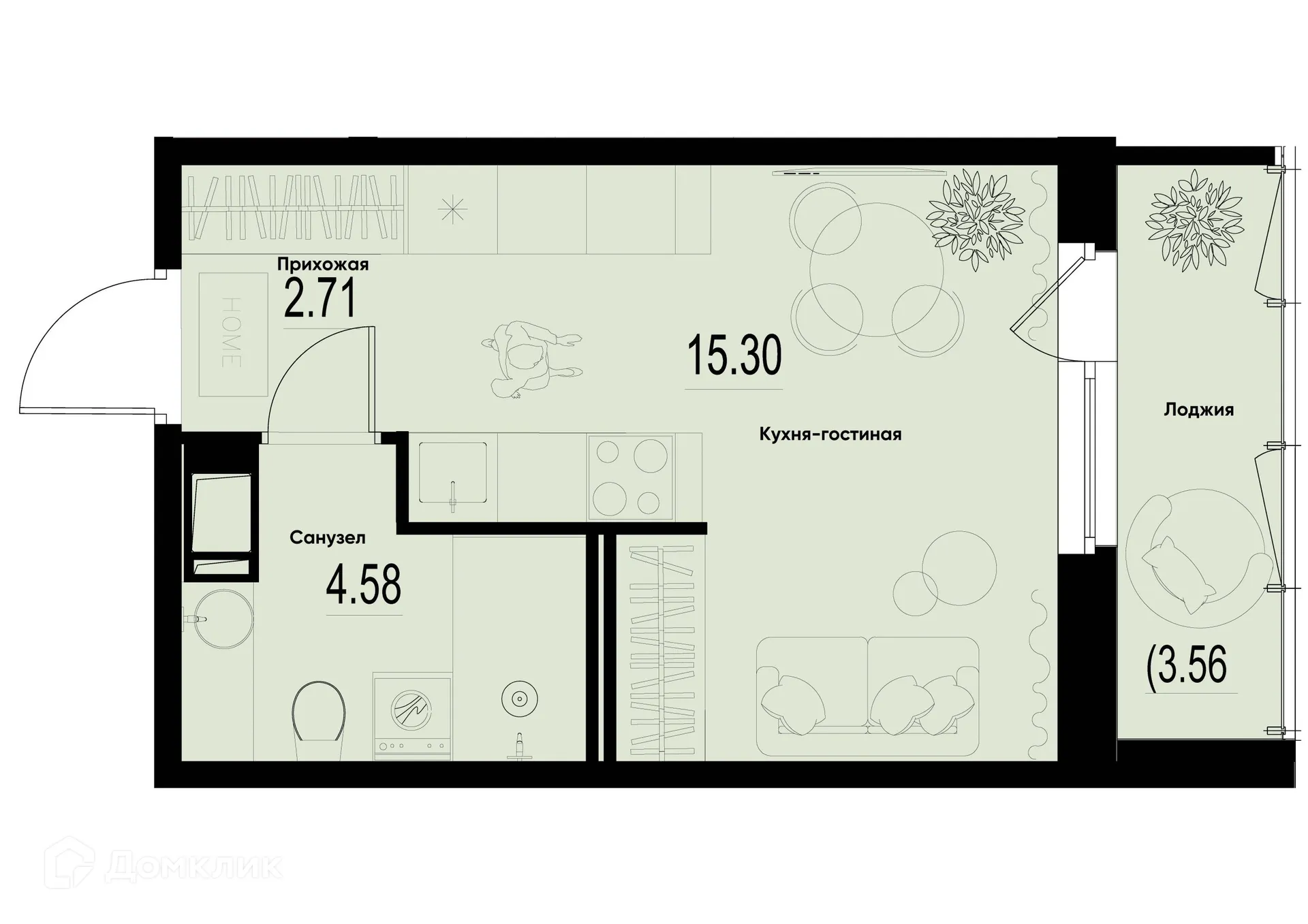 Планировка студии квартиры 24.37 м² в ЖК ID Murino III (Ай ди Мурино III), г. Мурино — фото 1
