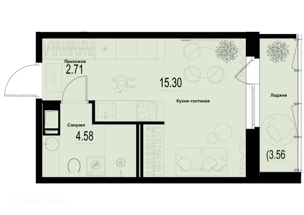 Планировка Студия в ЖК ID Murino III (Ай ди Мурино III)