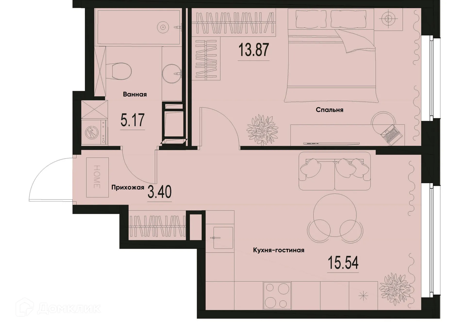 Планировка 1-комнатной квартиры 37.98 м² в ЖК ID Murino III (Ай ди Мурино III), г. Мурино — фото 1