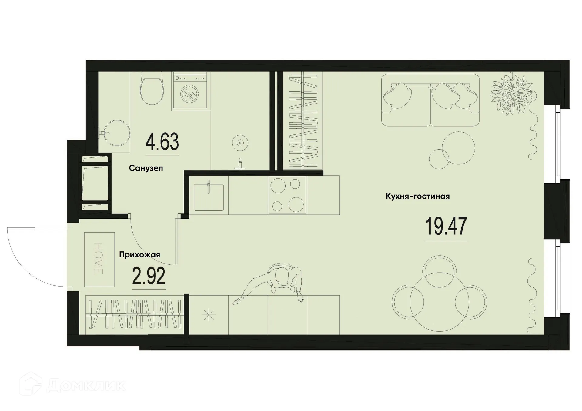 Планировка студии квартиры 27.02 м² в ЖК ID Murino III (Ай ди Мурино III), г. Мурино — фото 1