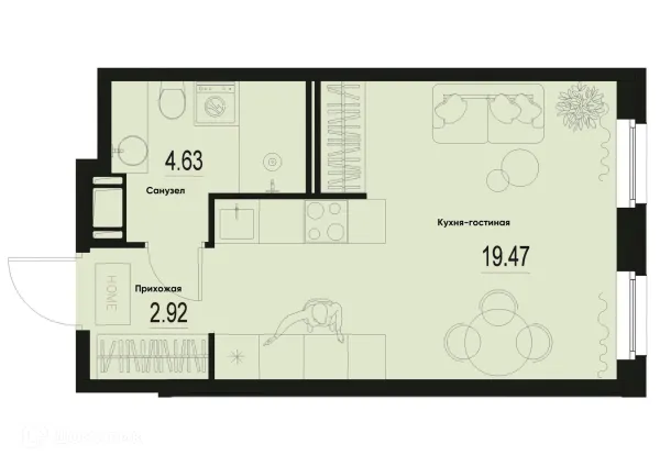 Планировка Студия в ЖК ID Murino III (Ай ди Мурино III)