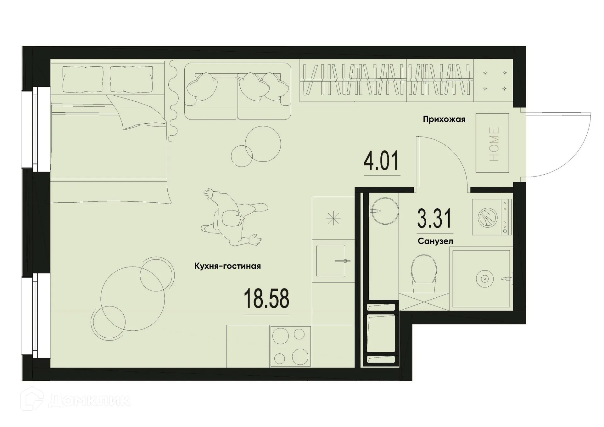 Планировка студии квартиры 25.9 м² в ЖК ID Murino III (Ай ди Мурино III), г. Мурино — фото 1
