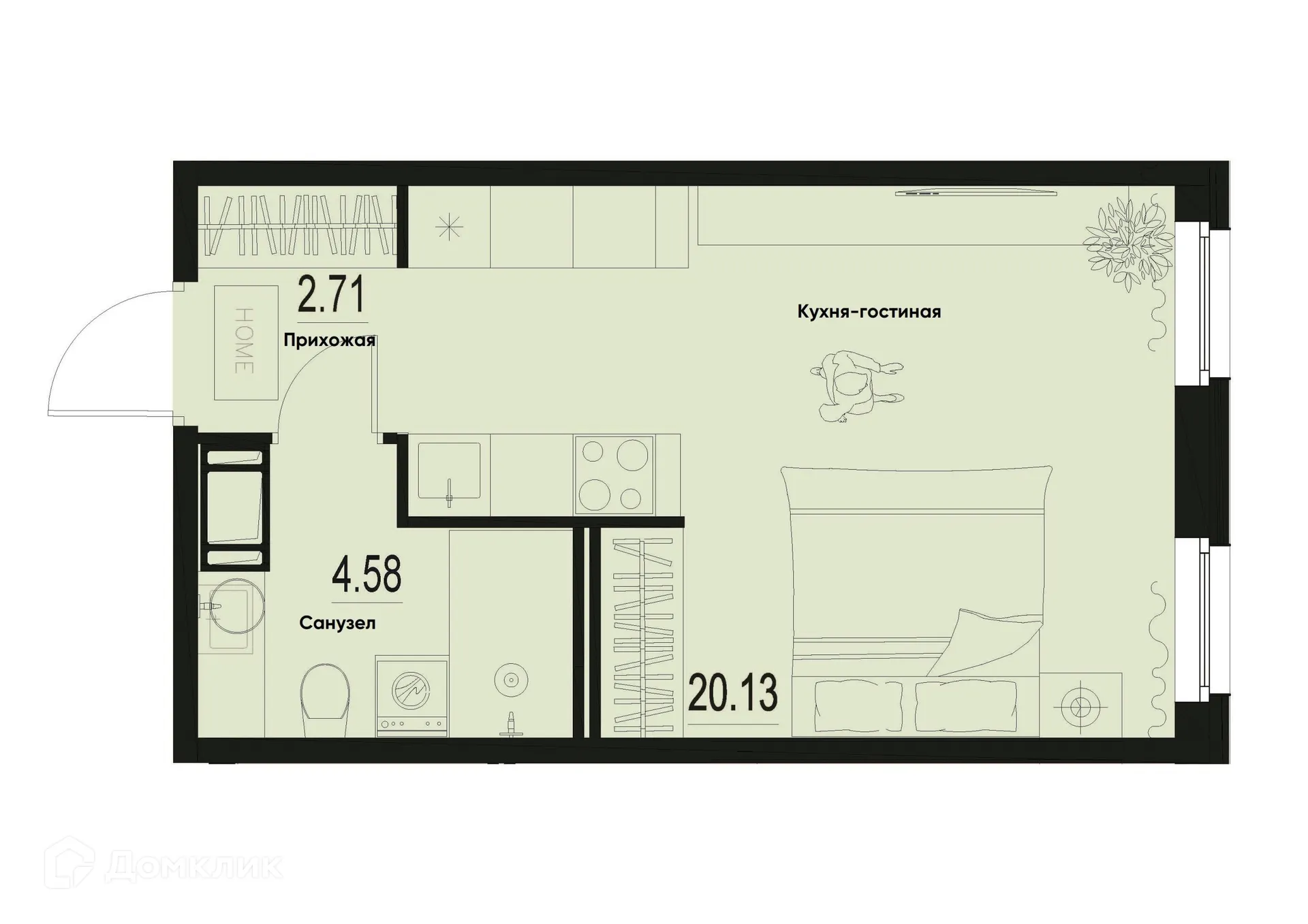 Планировка студии квартиры 27.42 м² в ЖК ID Murino III (Ай ди Мурино III), г. Мурино — фото 1