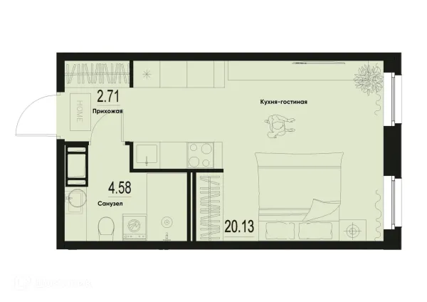 Планировка Студия в ЖК ID Murino III (Ай ди Мурино III)
