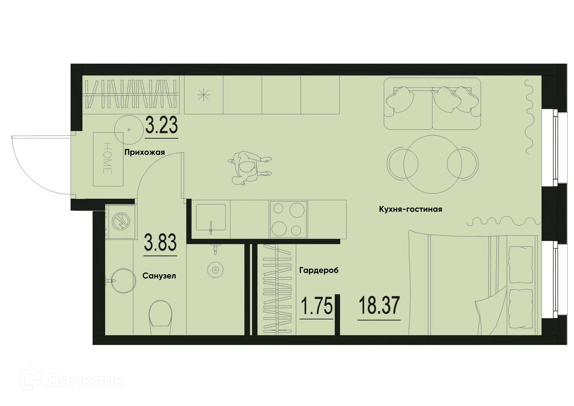 Планировка студии квартиры 27.18 м² в ЖК ID Murino III (Ай ди Мурино III), г. Мурино — фото 1