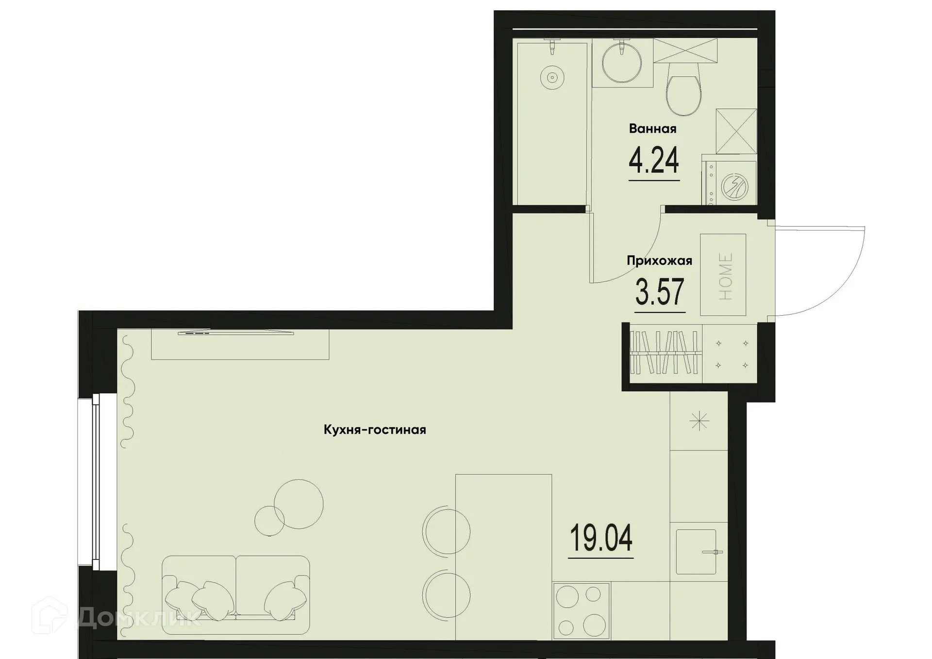 Планировка студии квартиры 26.85 м² в ЖК ID Murino III (Ай ди Мурино III), г. Мурино — фото 1