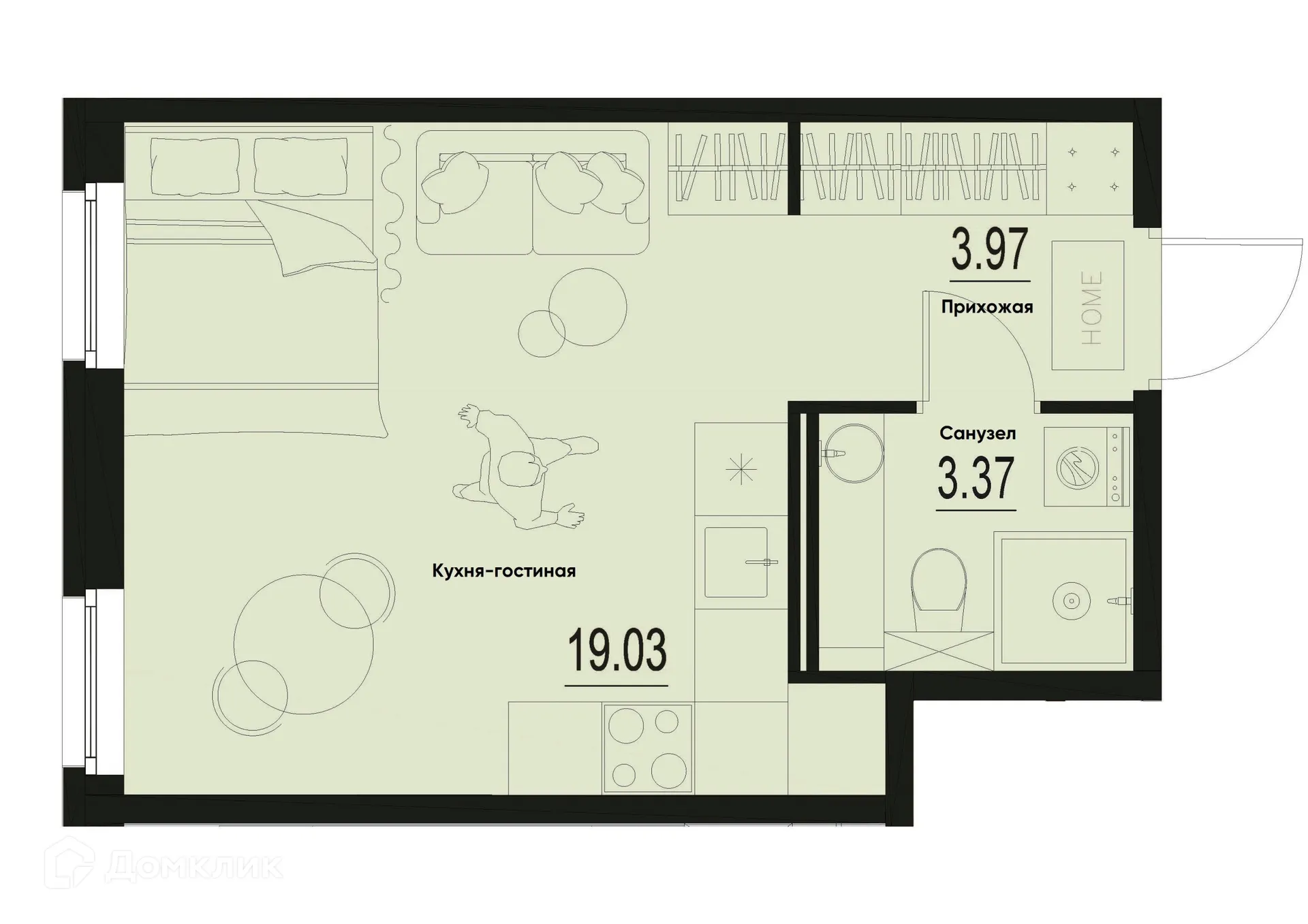 Планировка студии квартиры 26.37 м² в ЖК ID Murino III (Ай ди Мурино III), г. Мурино — фото 1