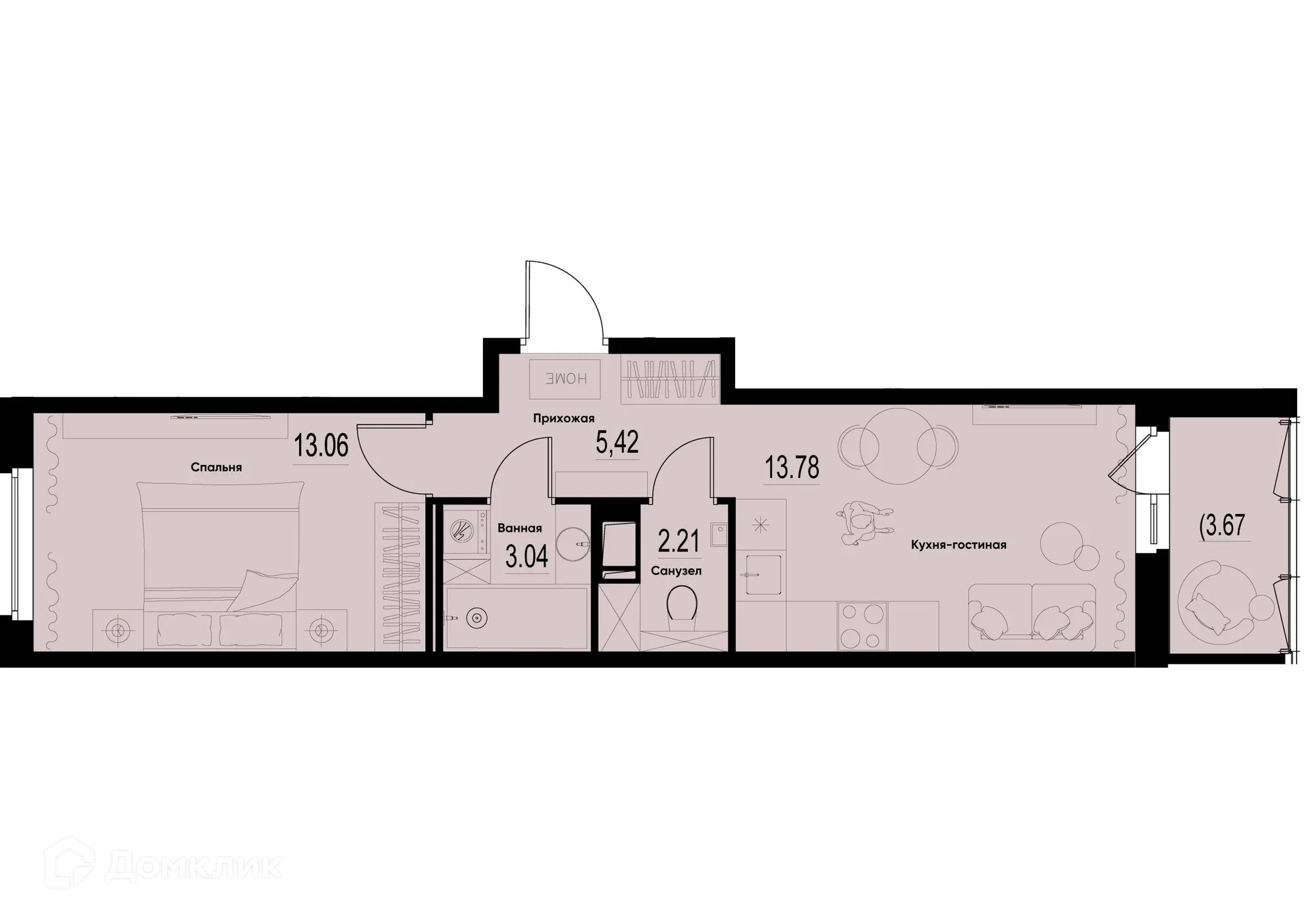 Планировка 1-комнатной квартиры 39.34 м² в ЖК ID Murino III (Ай ди Мурино III), г. Мурино — фото 1