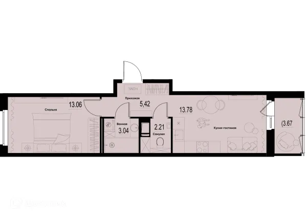 Планировка 1 комн. в ЖК ID Murino III (Ай ди Мурино III)