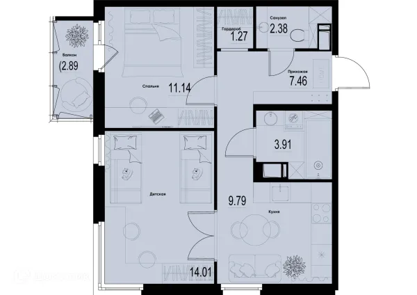 Планировка 2 комн. в ЖК ID Murino III (Ай ди Мурино III)