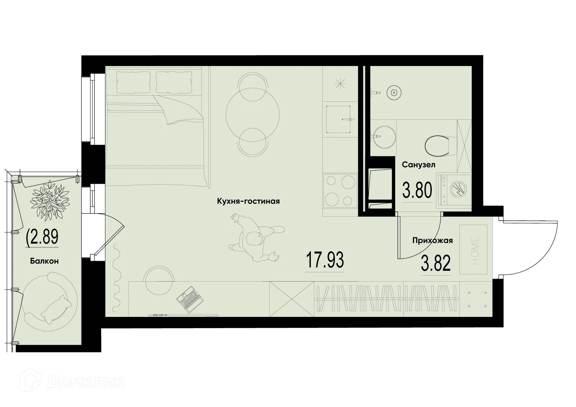 Планировка студии квартиры 26.42 м² в ЖК ID Murino III (Ай ди Мурино III), г. Мурино — фото 1