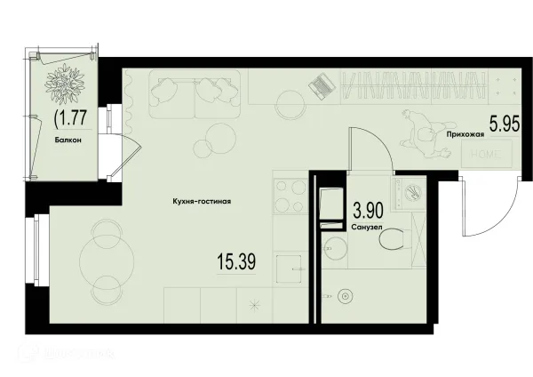 Планировка Студия в ЖК ID Murino III (Ай ди Мурино III)