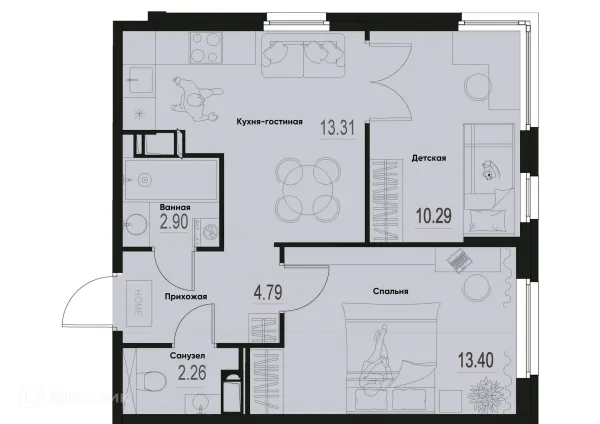 Планировка 2 комн. в ЖК ID Murino III (Ай ди Мурино III)