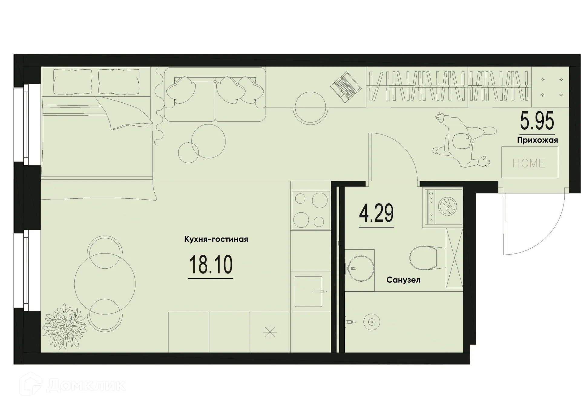 Планировка студии квартиры 28.34 м² в ЖК ID Murino III (Ай ди Мурино III), г. Мурино — фото 1