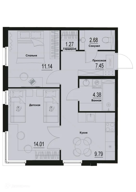 Планировка 2 комн. в ЖК ID Murino III (Ай ди Мурино III)