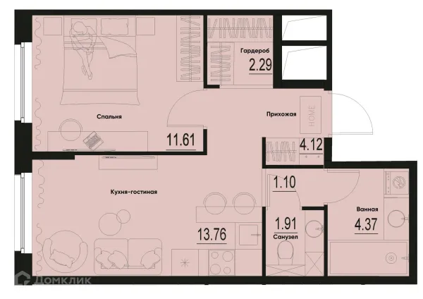 Планировка 1 комн. в ЖК ID Murino III (Ай ди Мурино III)