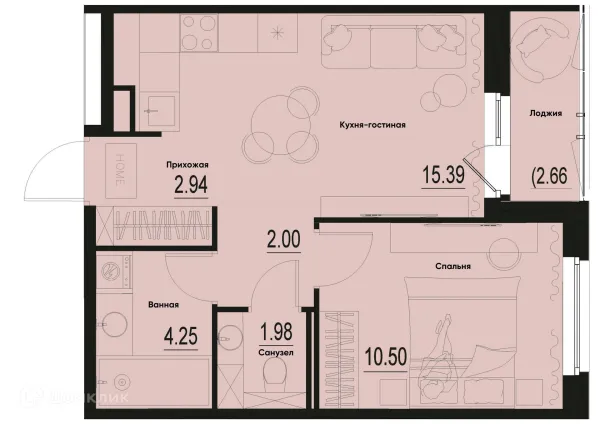 Планировка 1 комн. в ЖК ID Murino III (Ай ди Мурино III)