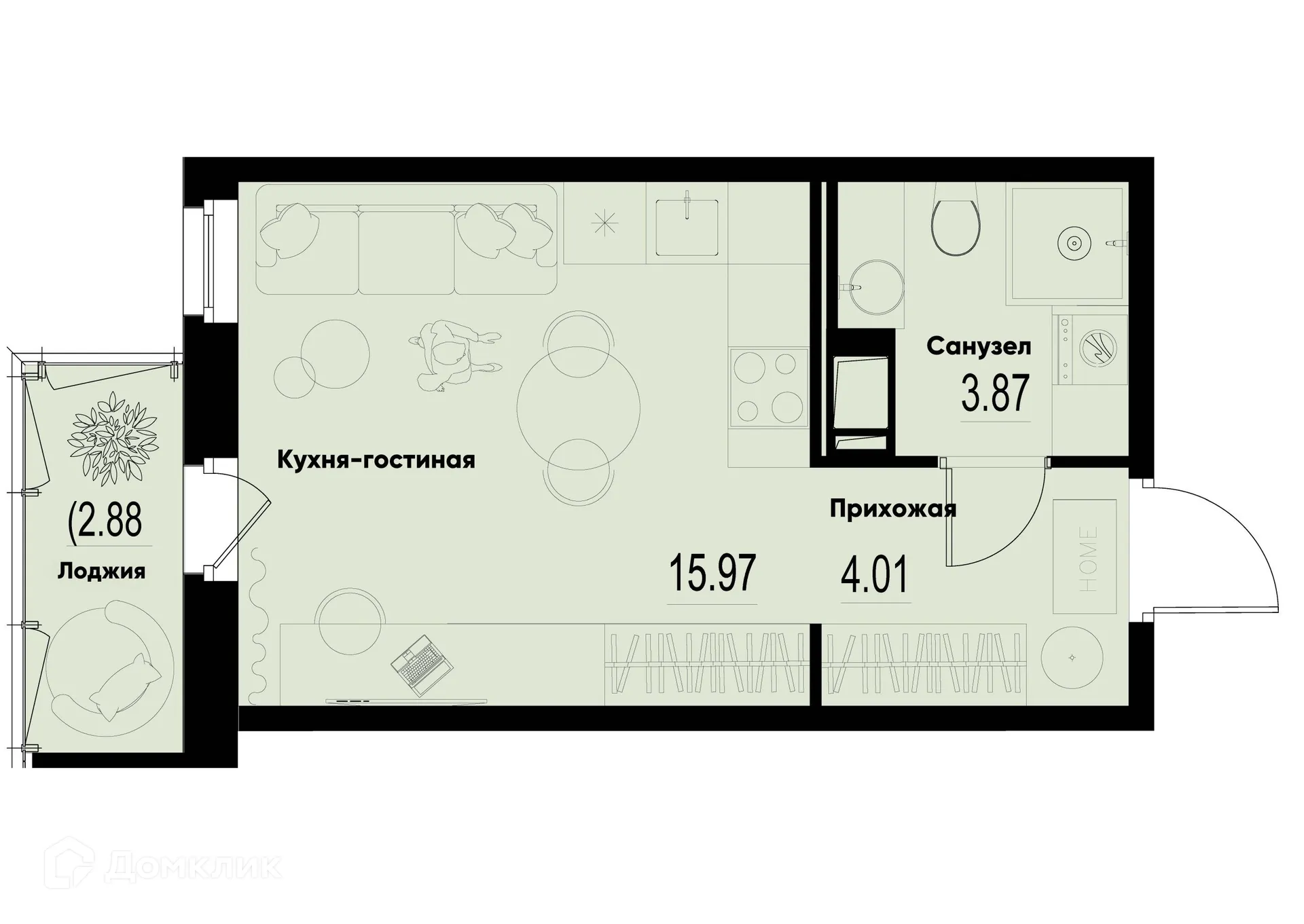 Планировка студии квартиры 24.72 м² в ЖК ID Murino III (Ай ди Мурино III), г. Мурино — фото 1