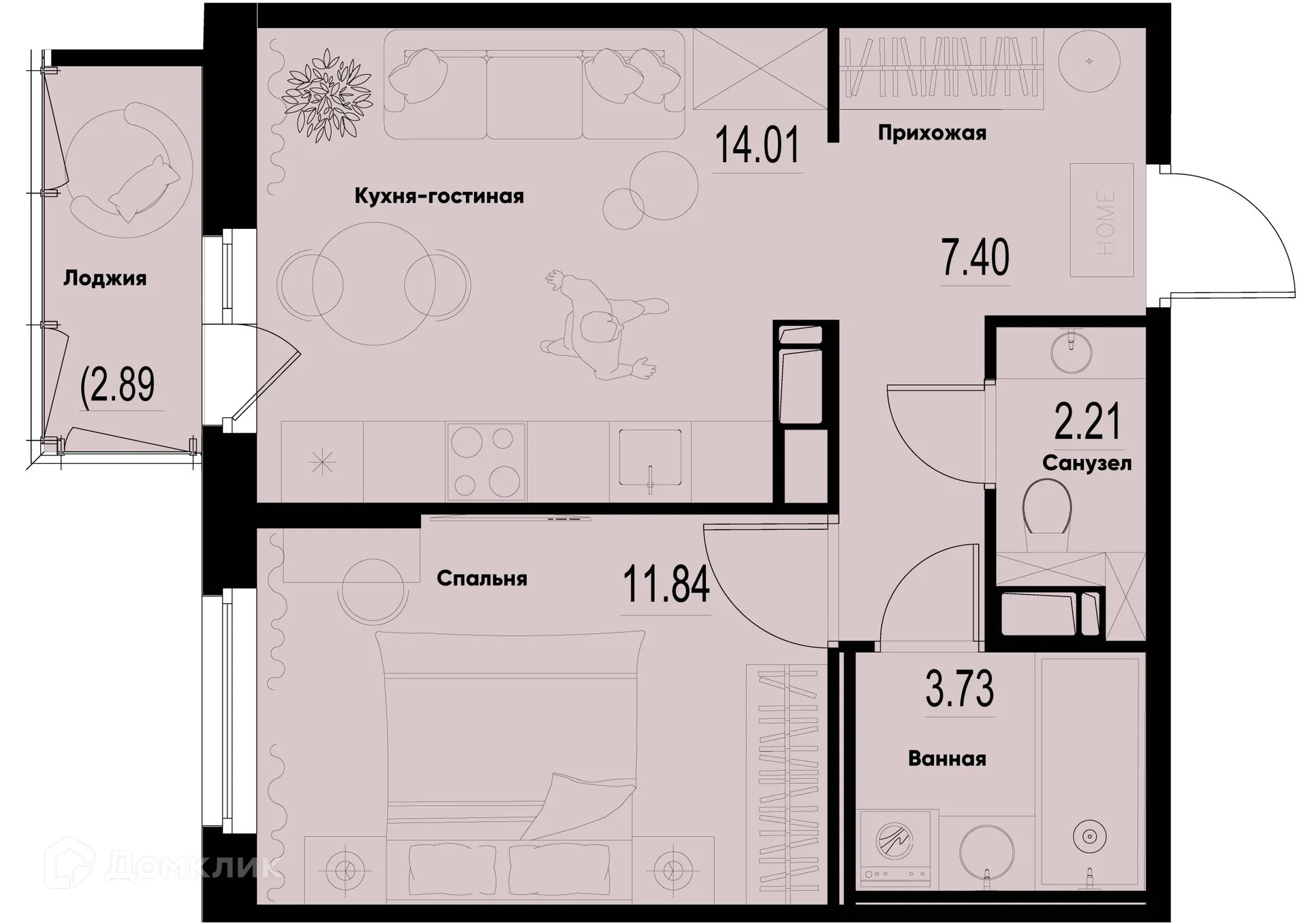 Планировка 1-комнатной квартиры 40.06 м² в ЖК ID Murino III (Ай ди Мурино III), г. Мурино — фото 1