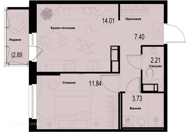 Планировка 1 комн. в ЖК ID Murino III (Ай ди Мурино III)