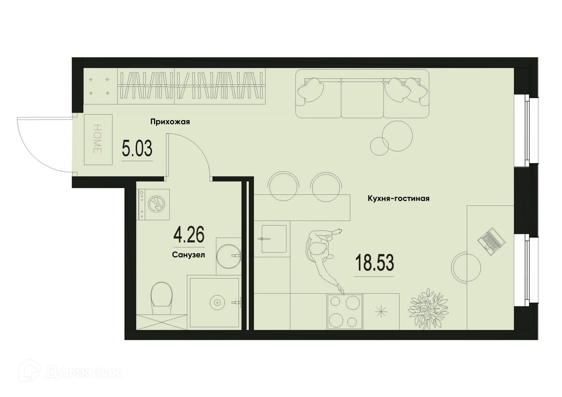 Планировка студии квартиры 27.82 м² в ЖК ID Murino III (Ай ди Мурино III), г. Мурино — фото 1