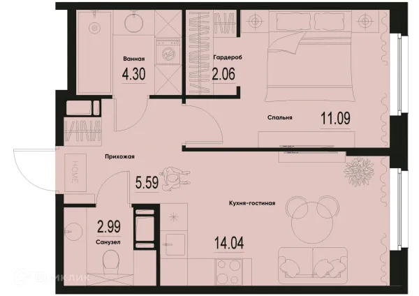 Планировка 1 комн. в ЖК ID Murino III (Ай ди Мурино III)