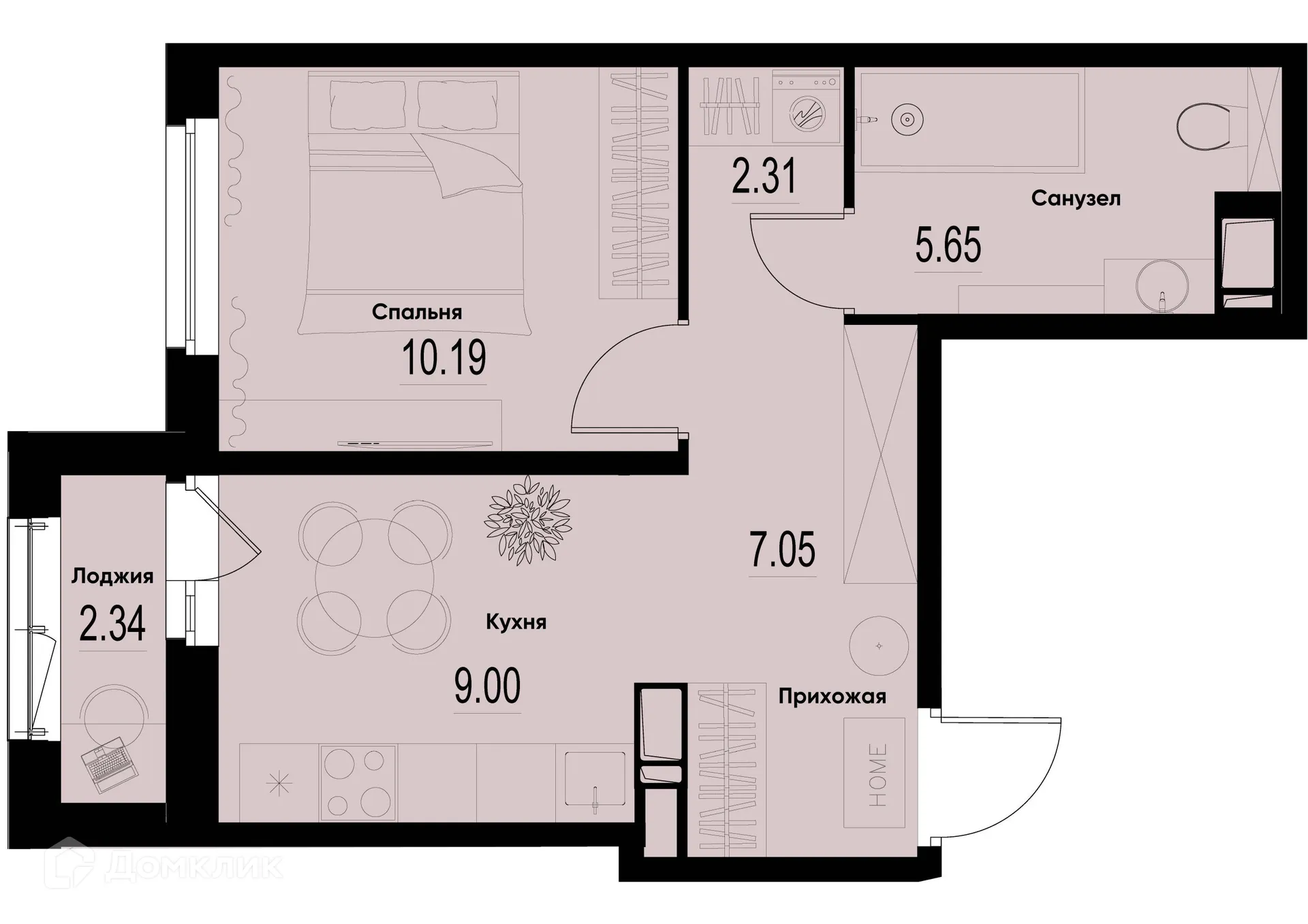 Планировка 1-комнатной квартиры 35.37 м² в ЖК ID Murino III (Ай ди Мурино III), г. Мурино — фото 1