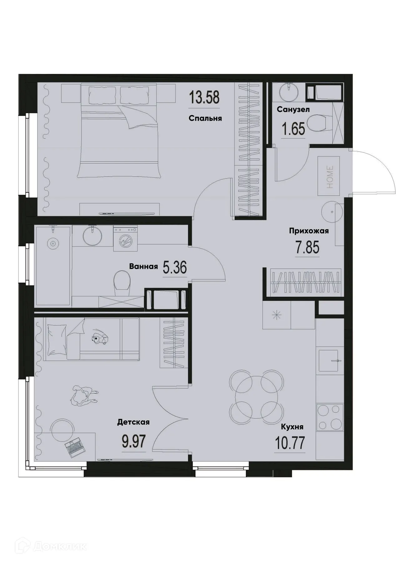 Планировка 2-комнатной квартиры 49.17 м² в ЖК ID Murino III (Ай ди Мурино III), г. Мурино — фото 1