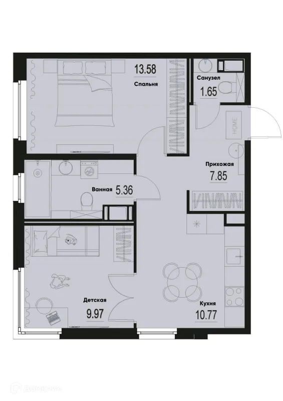 Планировка 2 комн. в ЖК ID Murino III (Ай ди Мурино III)