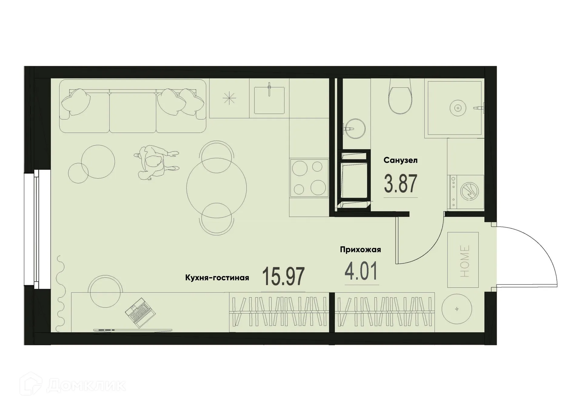 Планировка студии квартиры 23.85 м² в ЖК ID Murino III (Ай ди Мурино III), г. Мурино — фото 1