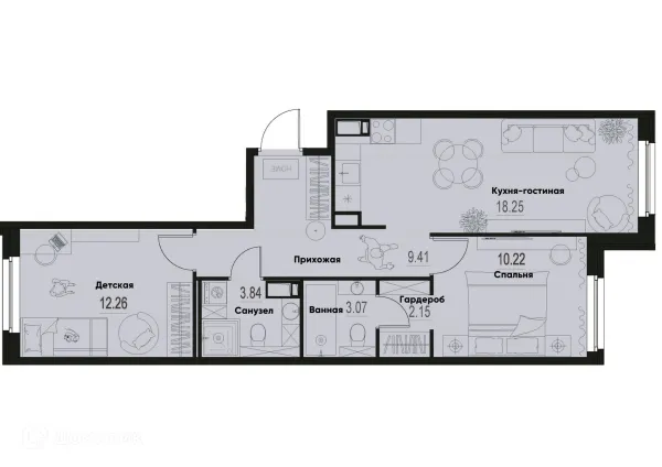Планировка 2 комн. в ЖК ID Murino III (Ай ди Мурино III)