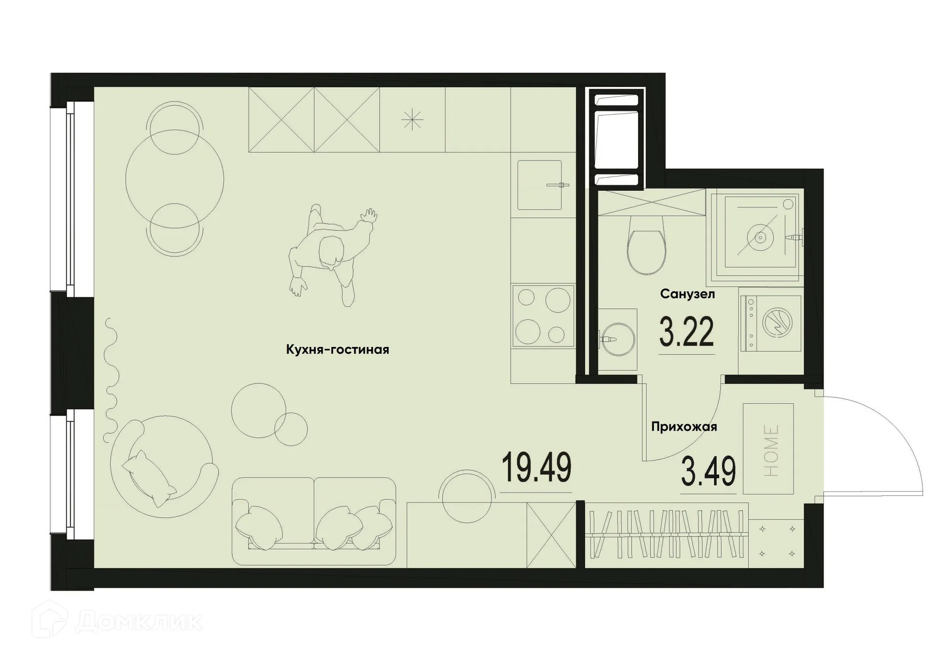 Планировка студии квартиры 26.2 м² в ЖК ID Murino III (Ай ди Мурино III), г. Мурино — фото 1
