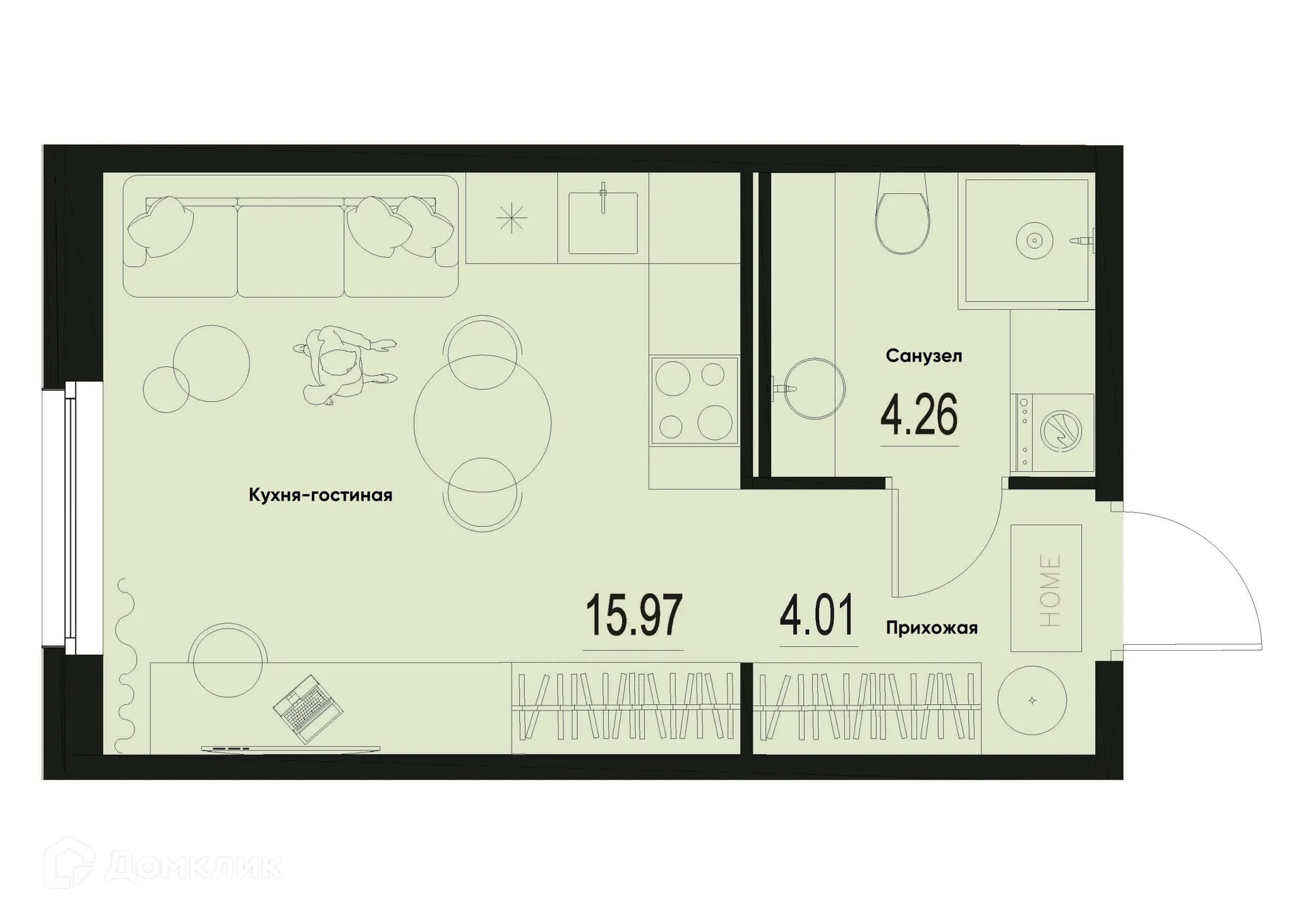 Планировка студии квартиры 24.24 м² в ЖК ID Murino III (Ай ди Мурино III), г. Мурино — фото 1