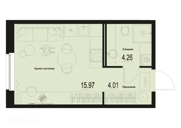 Планировка Студия в ЖК ID Murino III (Ай ди Мурино III)