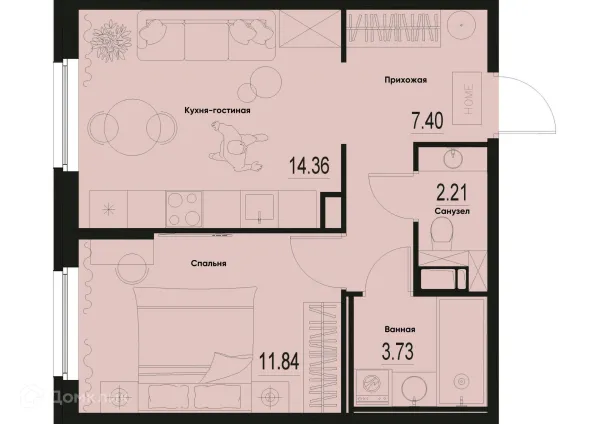 Планировка 1 комн. в ЖК ID Murino III (Ай ди Мурино III)