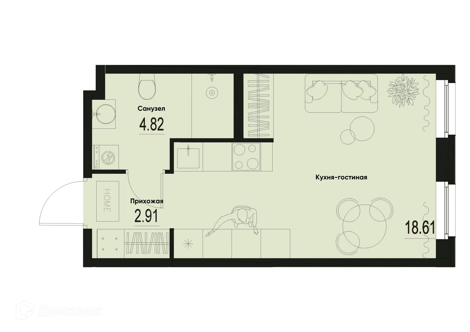 Планировка студии квартиры 26.34 м² в ЖК ID Murino III (Ай ди Мурино III), г. Мурино — фото 1