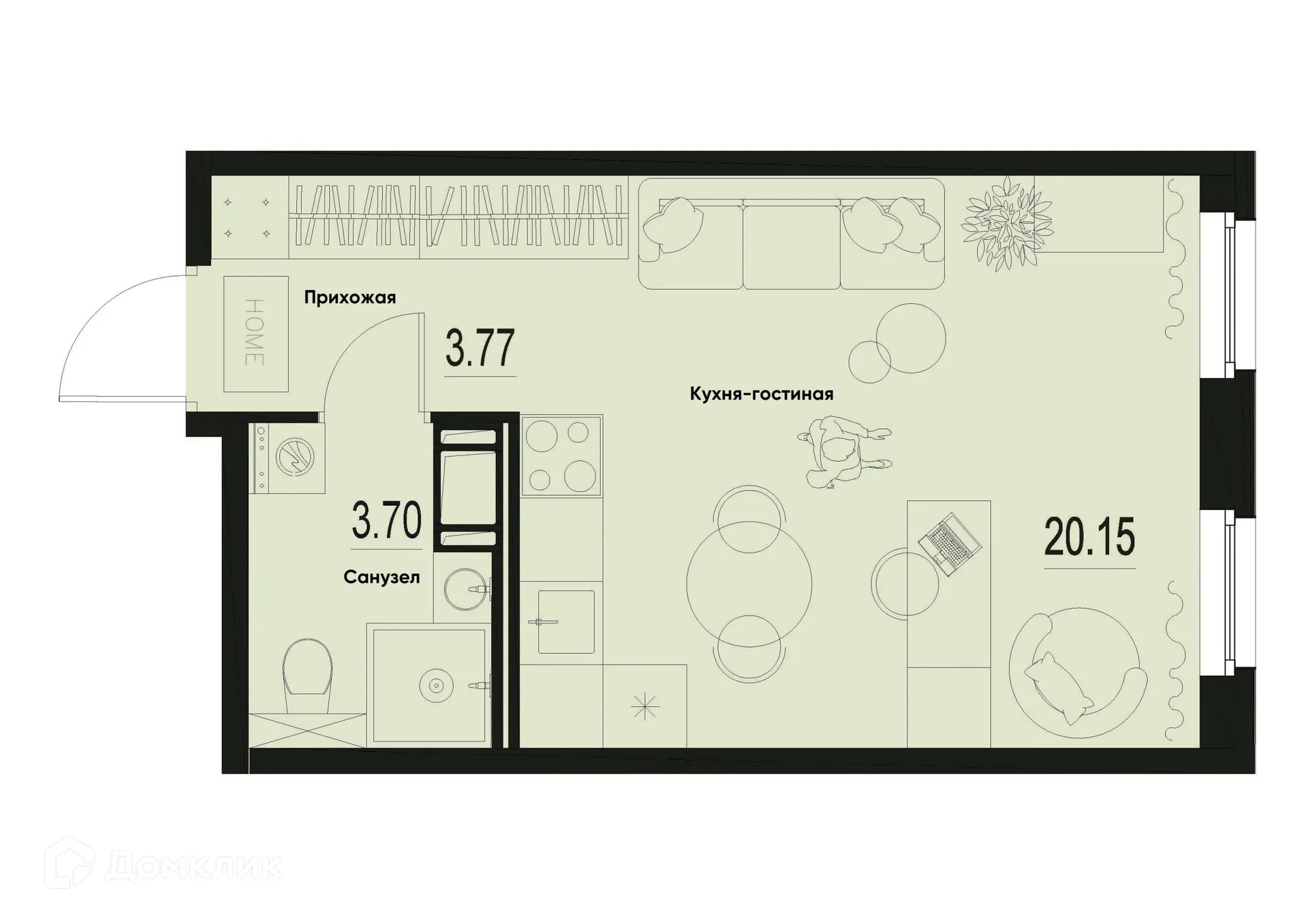 Планировка студии квартиры 27.62 м² в ЖК ID Murino III (Ай ди Мурино III), г. Мурино — фото 1