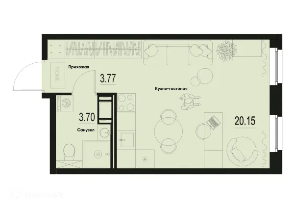 Планировка Студия в ЖК ID Murino III (Ай ди Мурино III)