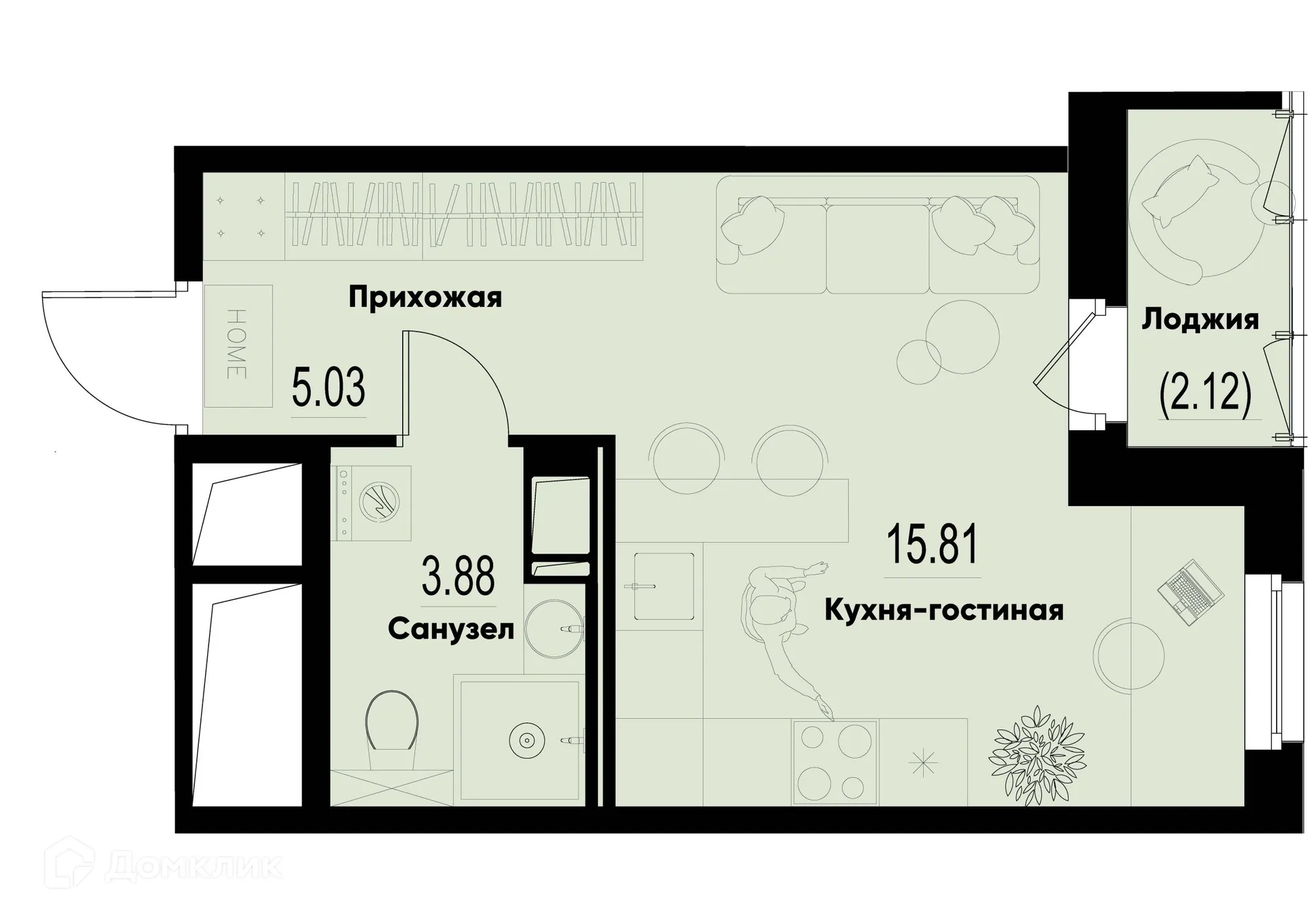 Планировка студии квартиры 25.88 м² в ЖК ID Murino III (Ай ди Мурино III), г. Мурино — фото 1