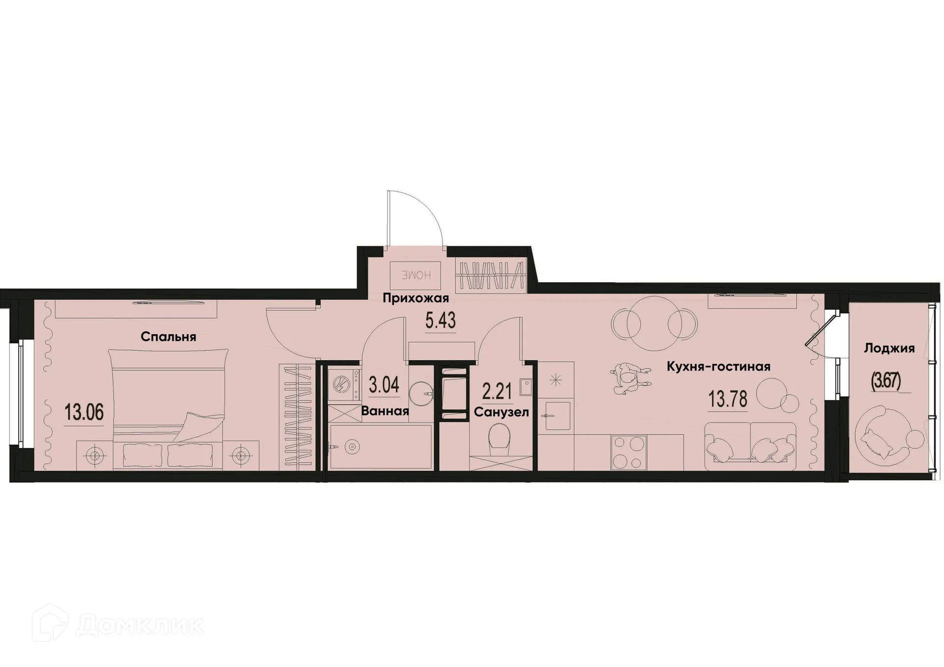 Планировка 1-комнатной квартиры 39.35 м² в ЖК ID Murino III (Ай ди Мурино III), г. Мурино — фото 1
