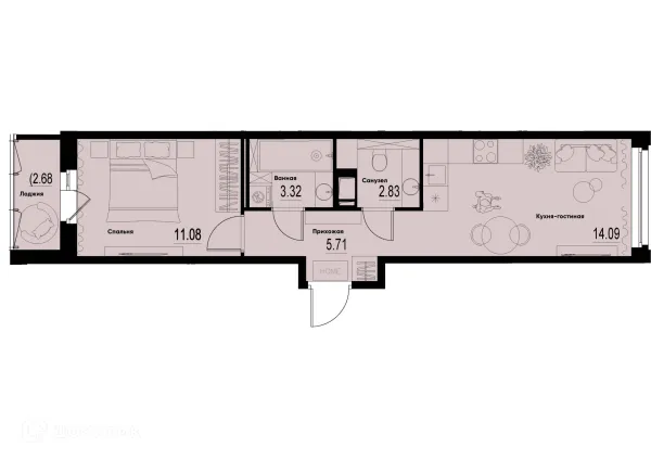 Планировка 1 комн. в ЖК ID Murino III (Ай ди Мурино III)