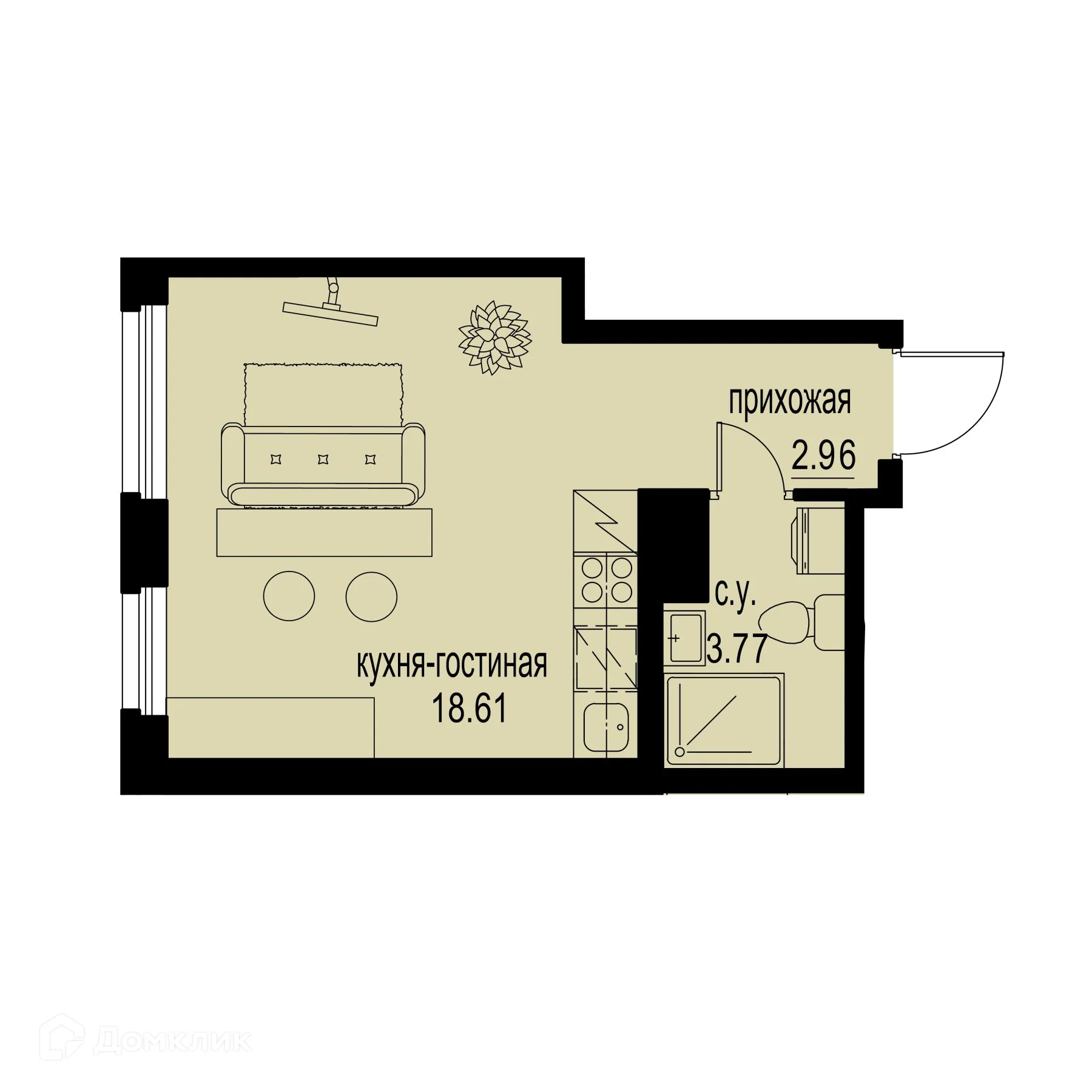 Планировка студии квартиры 25.34 м² в ЖК ID Murino III (Ай ди Мурино III), г. Мурино — фото 1