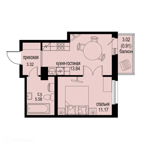 Планировка 1 комн. в ЖК ID Murino III (Ай ди Мурино III)