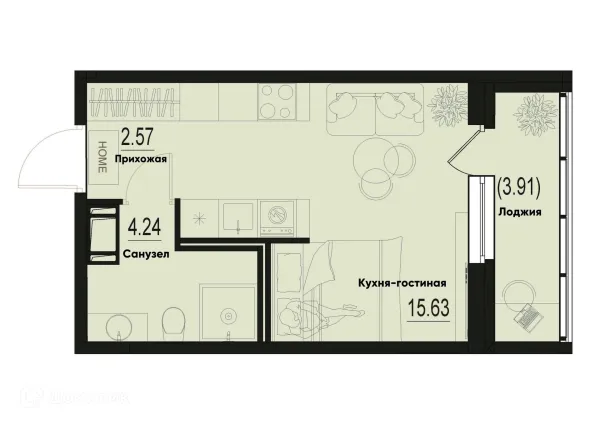 Планировка Студия в ЖК ID Murino III (Ай ди Мурино III)