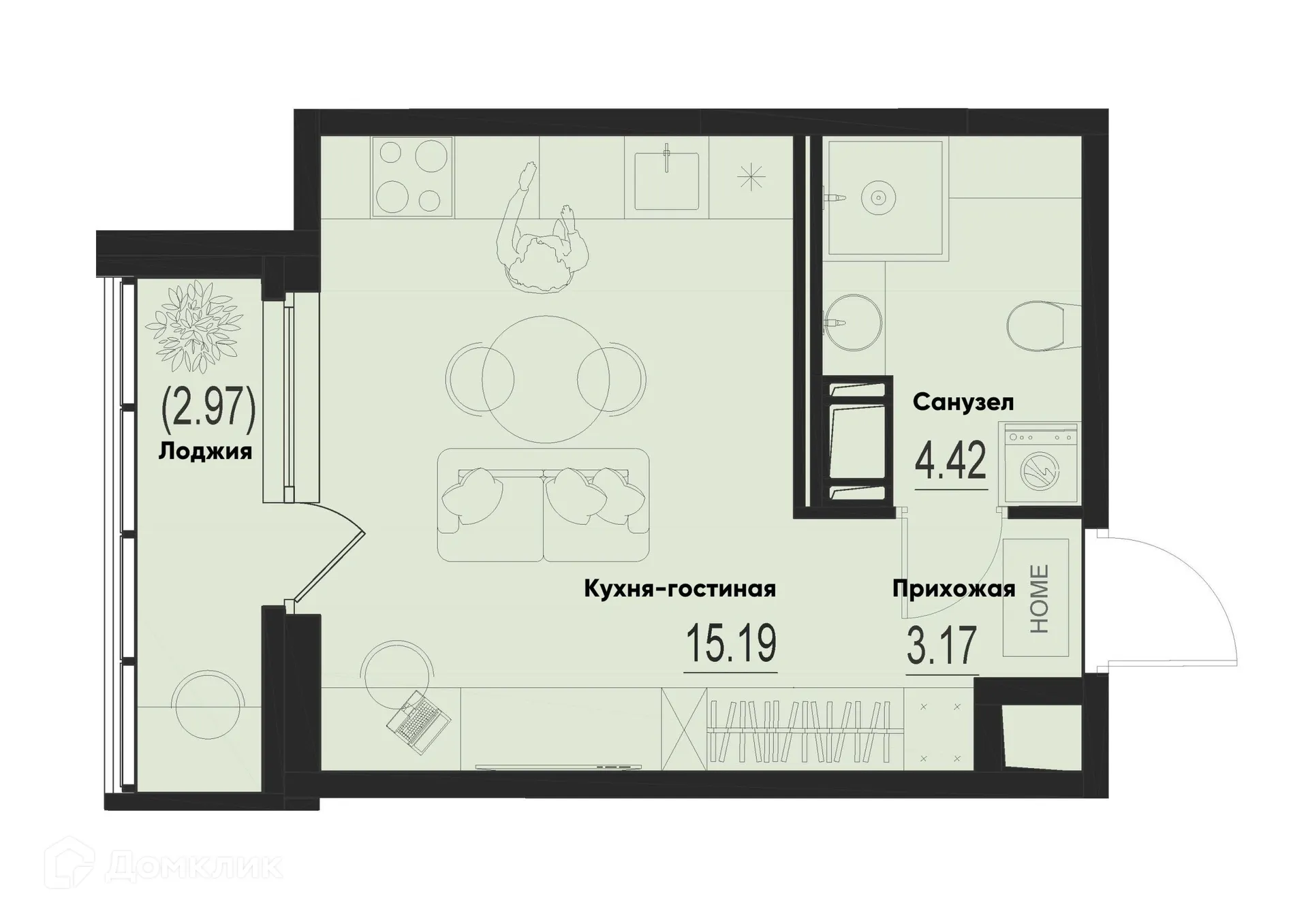 Планировка студии квартиры 24.26 м² в ЖК ID Murino III (Ай ди Мурино III), г. Мурино — фото 1